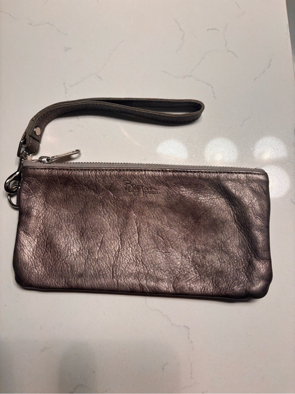 Capella - Chicago designer Metallic grey Leather Wristlet